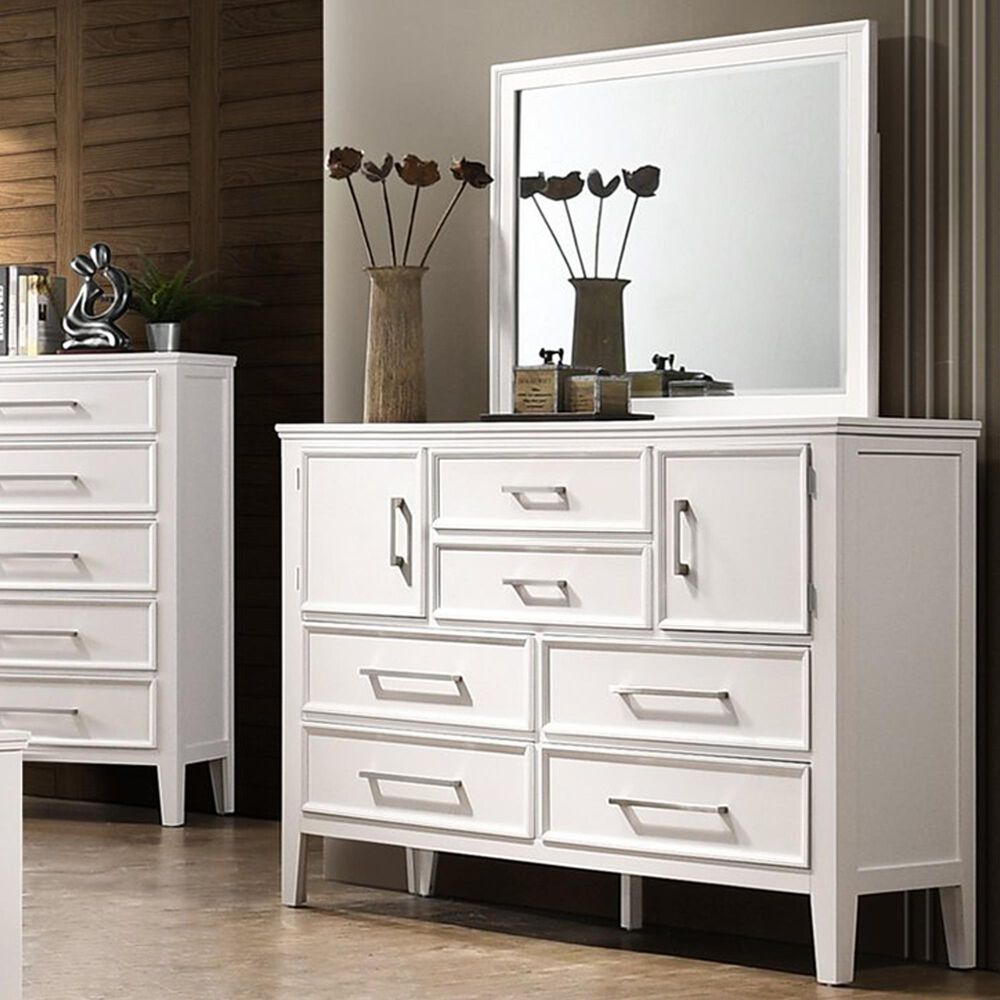 New Heritage Design Andover 6 Drawer Dresser and Mirror in White, , large