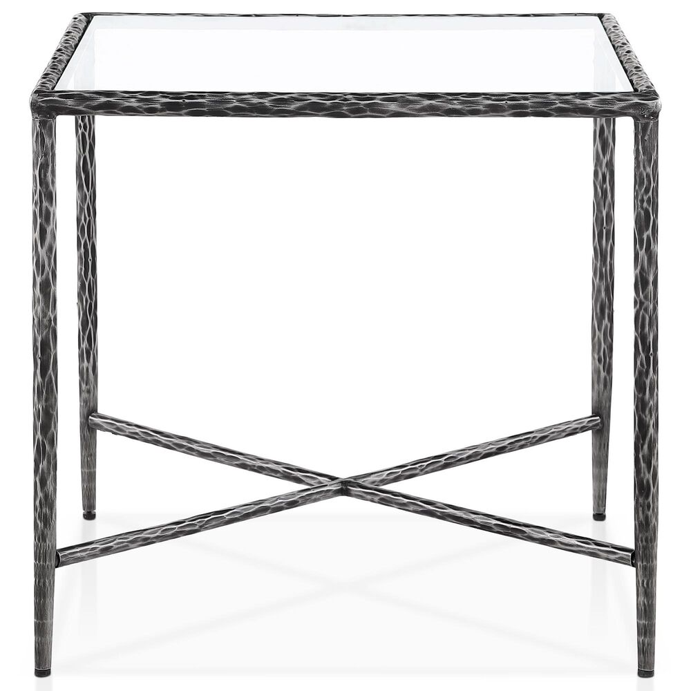 Furniture of America Lalia End Table with Tempered Glass Top and Bullnose Edge in Gun Metal, , large