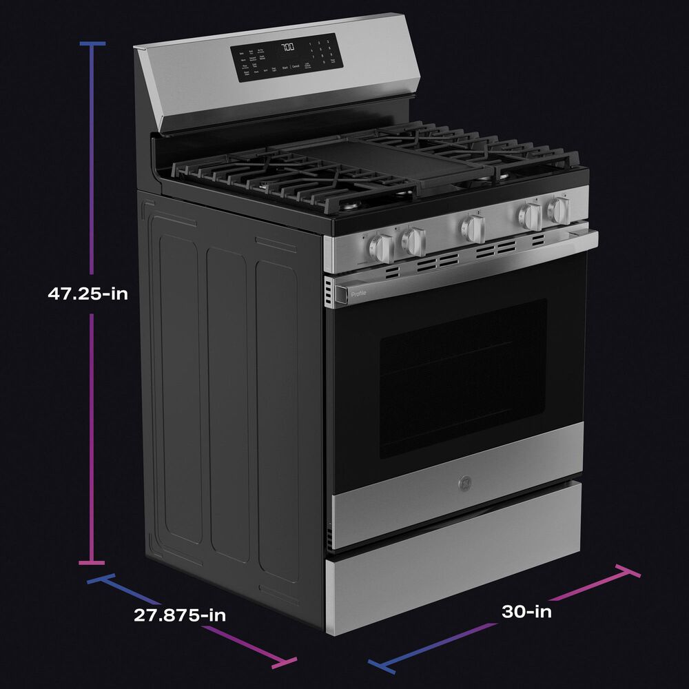 GE Profile 5.3 Cu. Ft. Smart Freestanding Gas Range with No Preheat Air Fry in Stainless Steel, , large