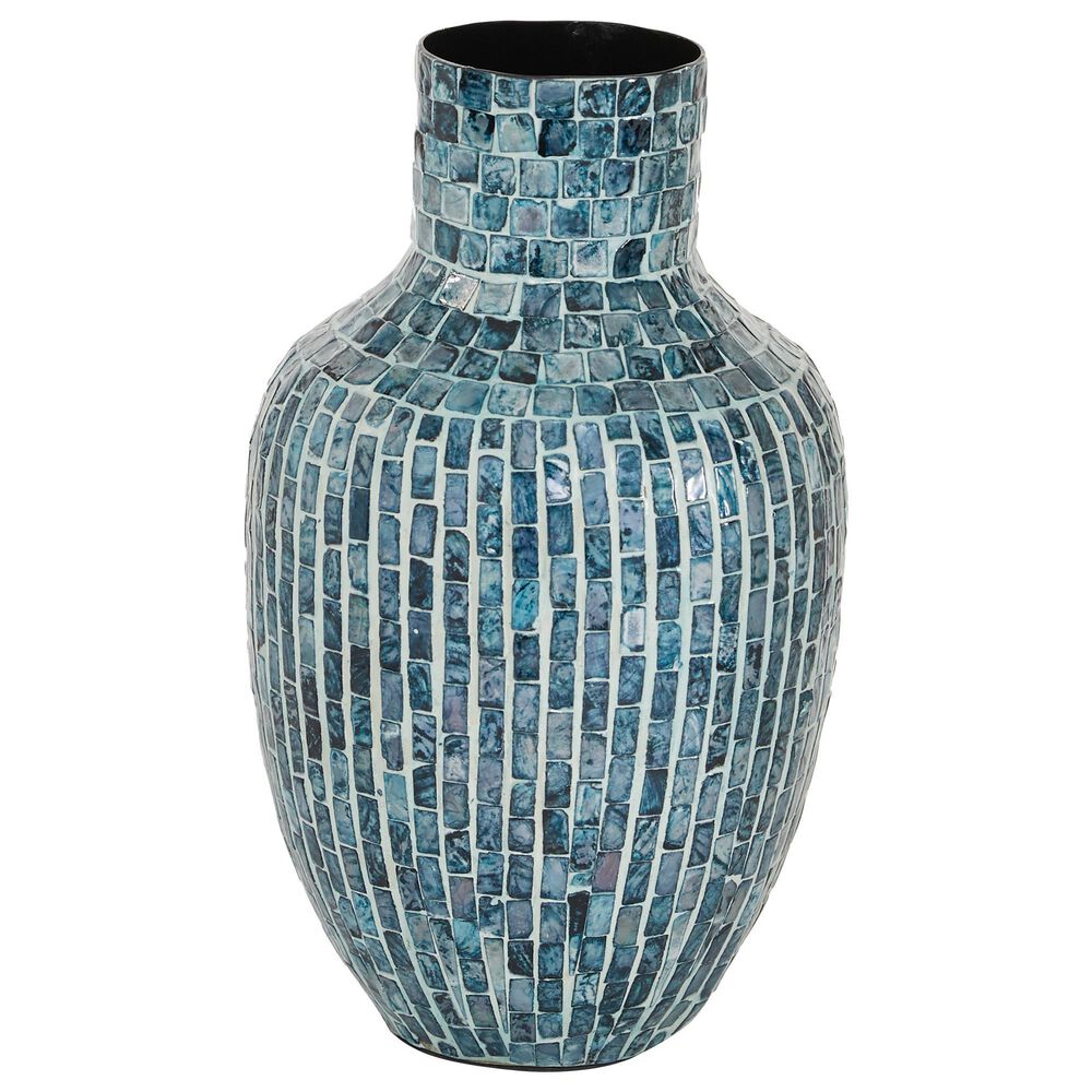 Maple and Jade 16&quot; x 9&quot; Coastal Mosaic Vase in Blue, , large