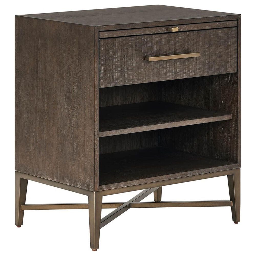 Furniture Worldwide Montclair 1-Drawer Nightstand in Medium Brown and Smoked Gold, , large