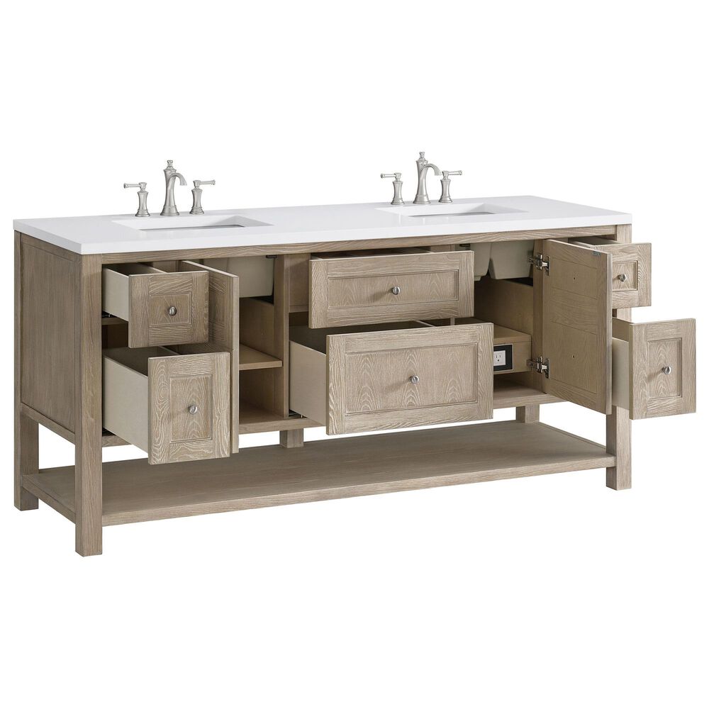 James Martin Vanities Breckenridge 72&quot; Double Vanity in Whitewashed Oak with 3 cm White Zeus Quartz Top, , large