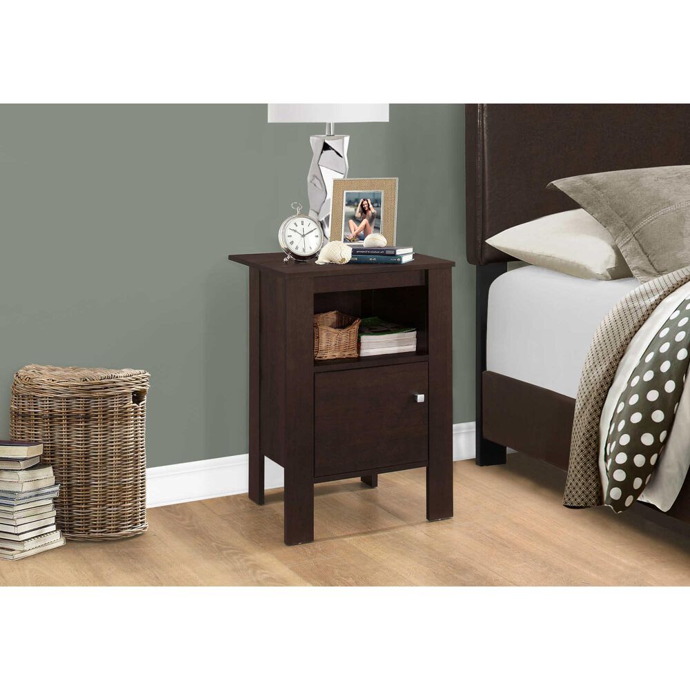 Monarch Specialties 1-Door Nightstand in Espresso, , large