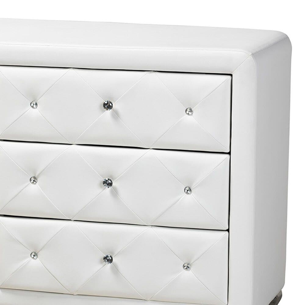 Baxton Studio Luminescence 6-Drawer Dresser with White Upholstered in Chrome, , large