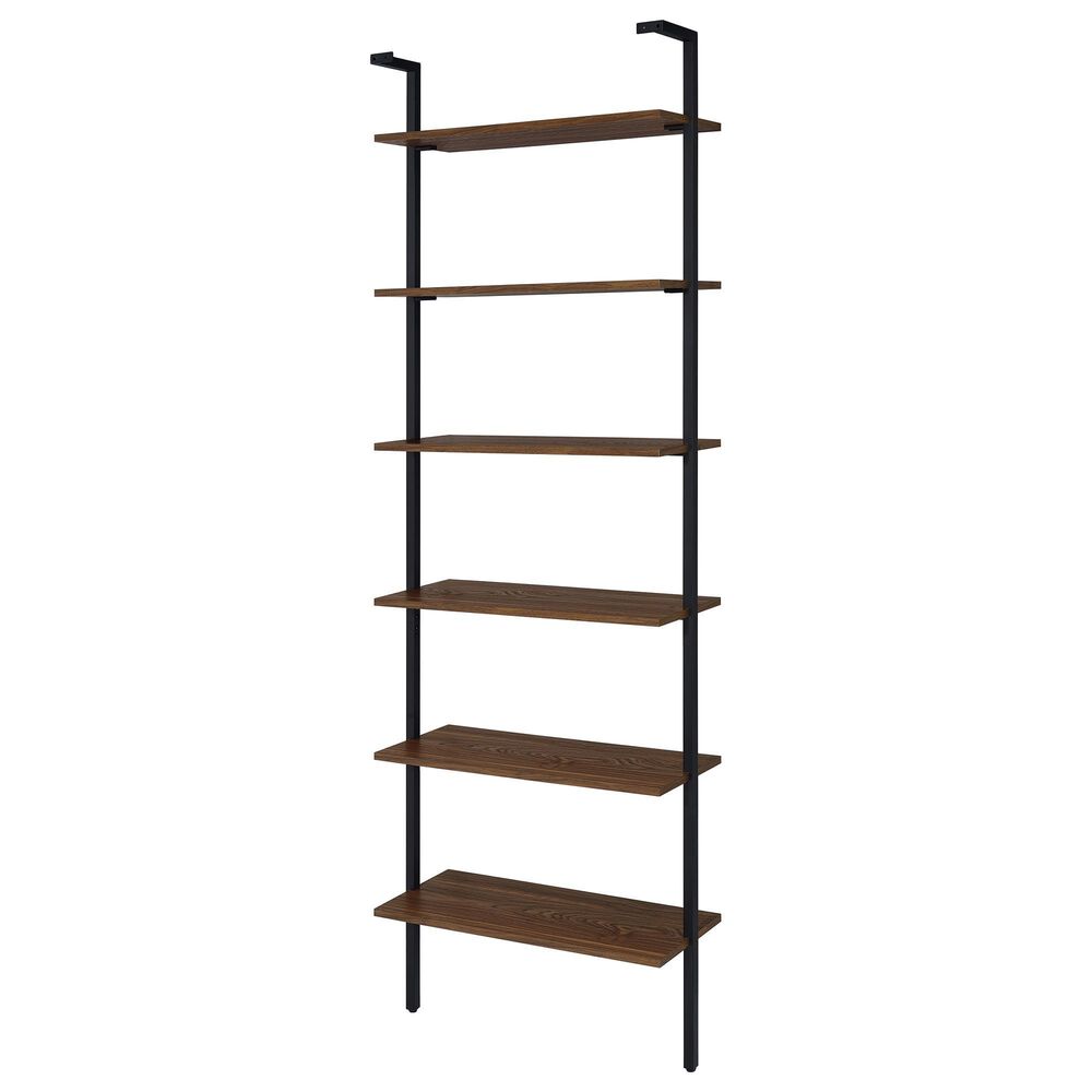 Coaster Owens 6-Shelf Wall Bookcase in Walnut and Black, , large