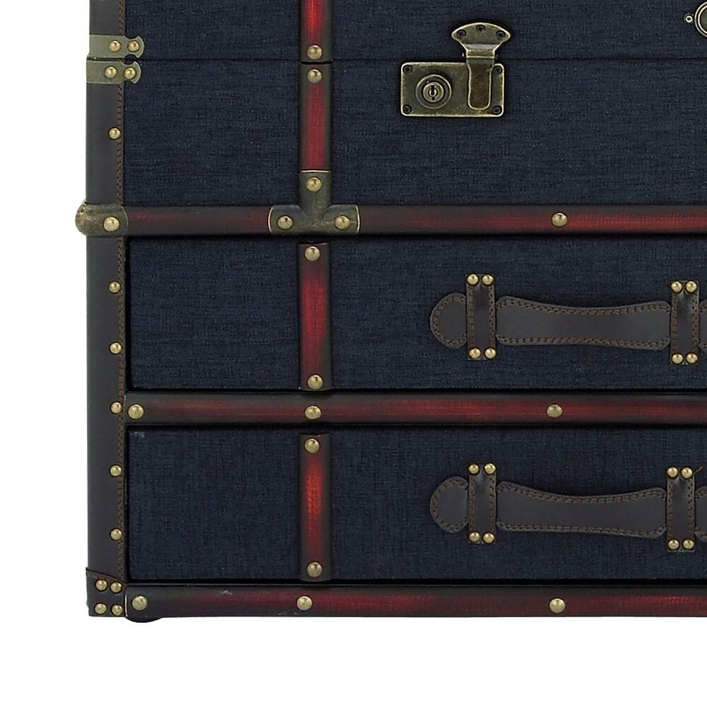 Maple and Jade Upholstered 2-Drawer Coffee Table with Buckle Hinged Top in Dark Blue, , large