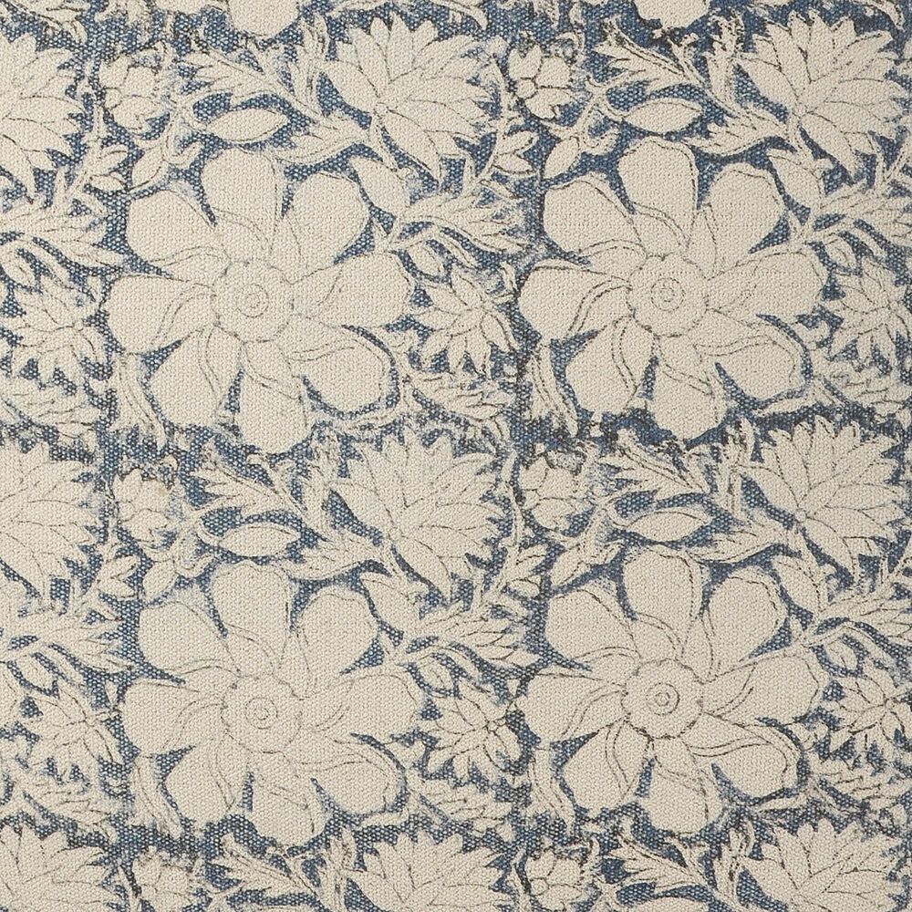 LR Home 20" Square Floral Pouf in Blue and Beige, , large