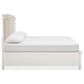 Nicolette Home Willowbrook King Storage Bed with Upholstered Headboard with Two Nightstands in Egg Shell White, , large