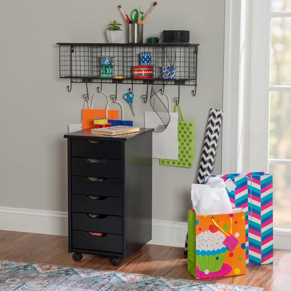 Linon Home Decor Cary 6-Drawer Rolling Cart in Black, , large