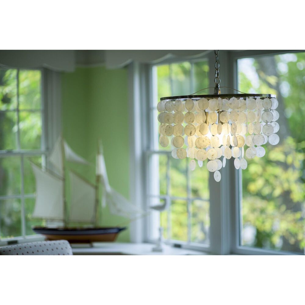 Vaxcel Lighting Elsa 3-Light Coastal Capiz Shell Waterfall Pendant in Satin Nickel, , large