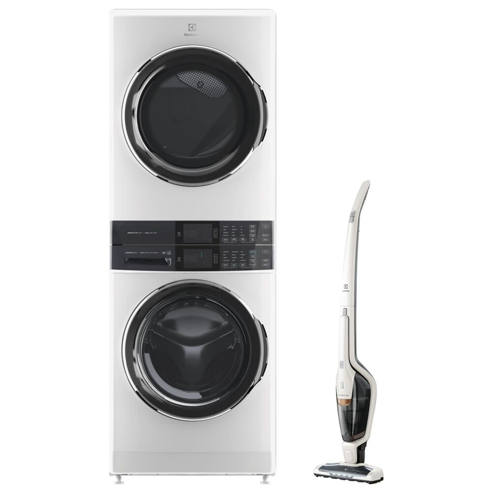 Electrolux 600 Series 4.5 Cu. Ft. Washer and 8 Cu. Ft. Gas Dryer Stack Laundry with Satin White Ergorapido Vacuum in White, , large