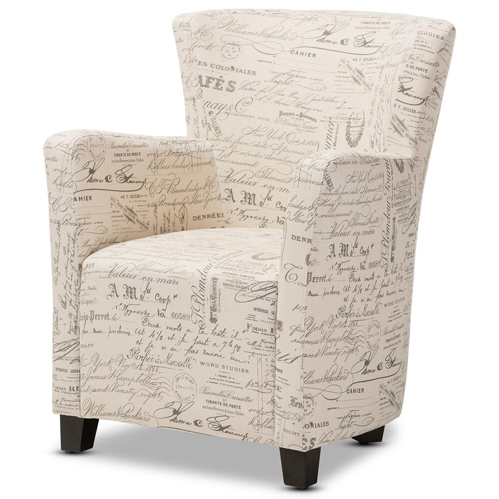 Baxton Studio Benson Club Chair and Ottoman Set with Beige Cushion in Coffee, , large