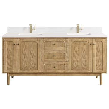 James Martin Vanities Laurent 72" Double Bathroom Vanity in Light Natural Oak with Single Hole 3 cm White Zeus Quartz Top and Rectangular Sinks, , large