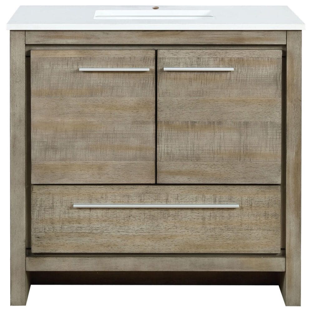 Lexora Home Lafarre 36&quot; Single Bathroom Vanity in Rustic Acacia with 2 cm White Cultured Marble Top and Rectangular Sink, , large