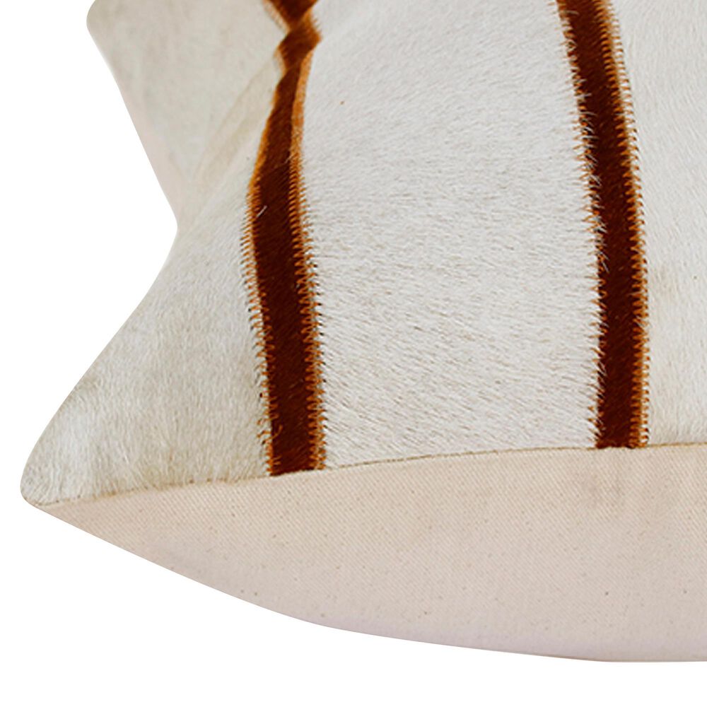 L.R. Home 18&quot; x 18&quot; Stripe Faux Cowhide Throw Pillow in Ivory and Brown, , large