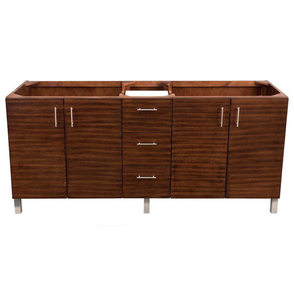 James Martin Vanities Metropolitan 72&quot; Double Bathroom Vanity in American Walnut and Chrome with 3 cm White Zeus Quartz Top and Rectangular Sinks, , large