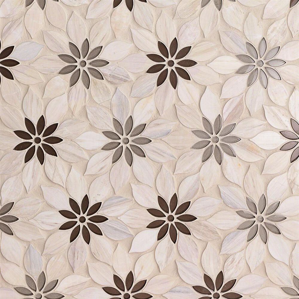 Soho Studio MJ Rain Flower Beige and Taupe 12.4" x 14.13" Marble Mosaic Sheet, , large
