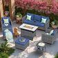 HOMLUX 7-Piece Patio Conversation Set with Rocking Chairs and Fire Pit Table in Denim Blue, , large