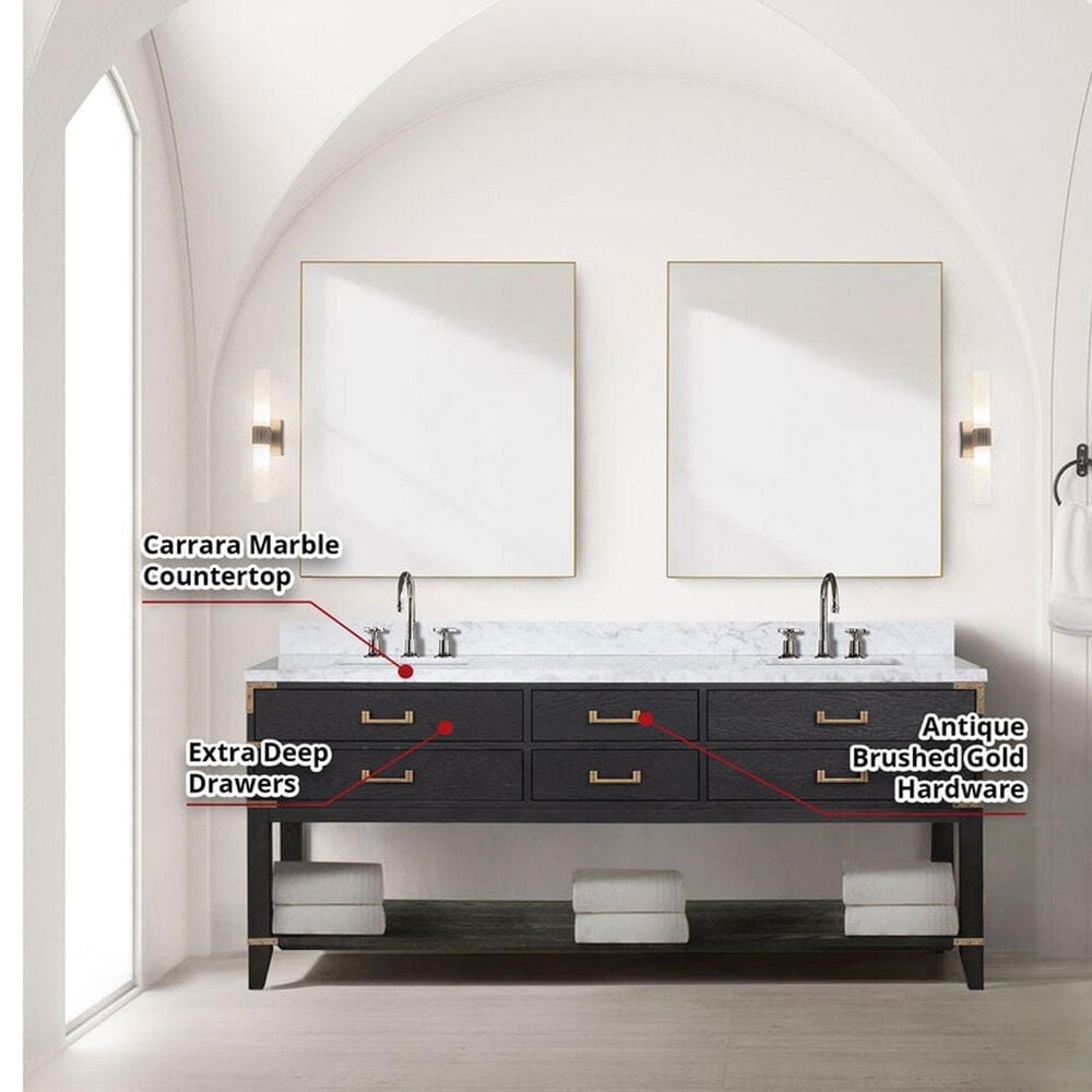 Lexora Home Norwalk 84&quot; Double Bathroom Vanity in Black Oak with White Cultured Marble Top  and Rectangle Sink, , large