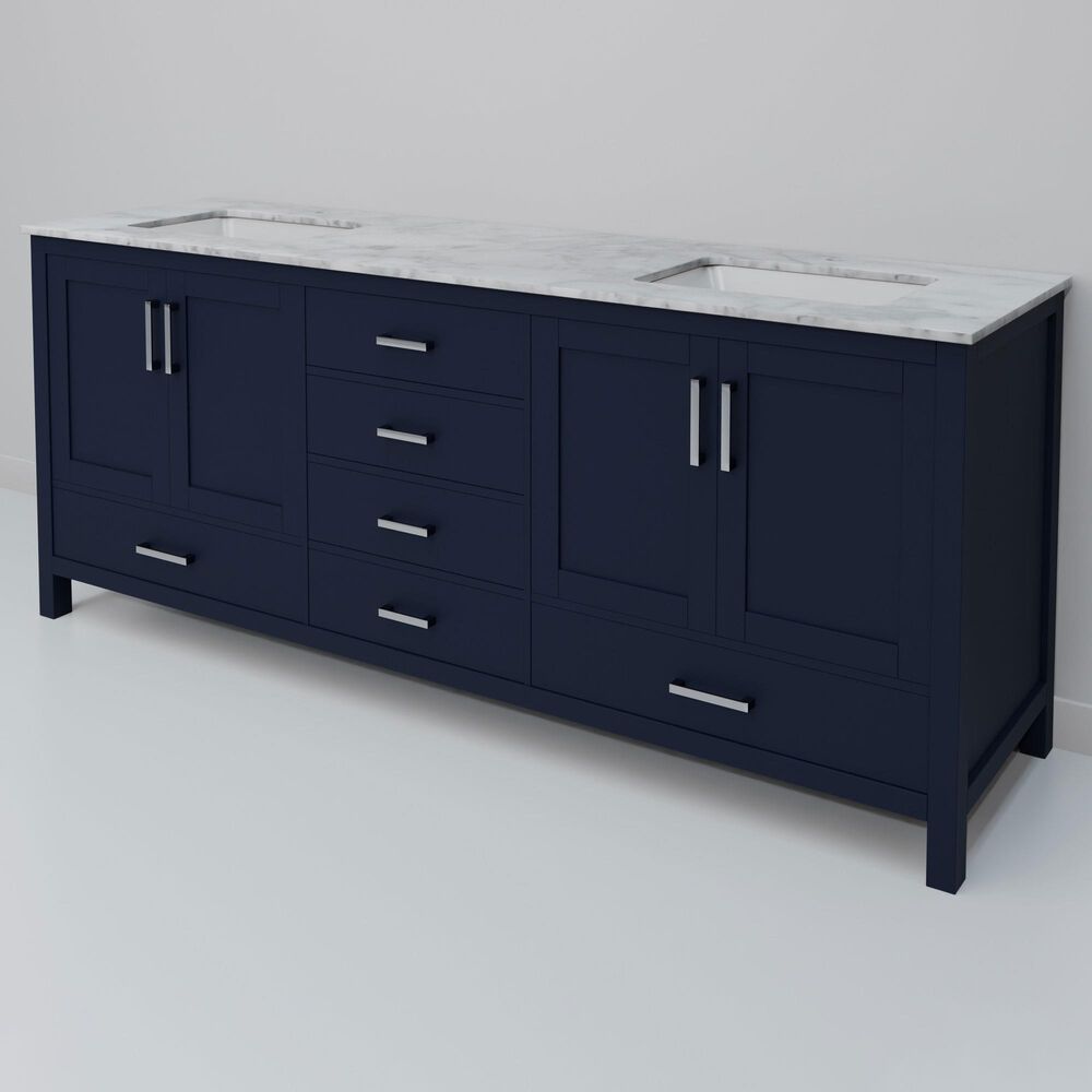 Lexora Home Jacques 72" Double Bathroom Vanity in Navy Blue with 2 cm White Carrara Marble Top and Rectangular Sinks, , large