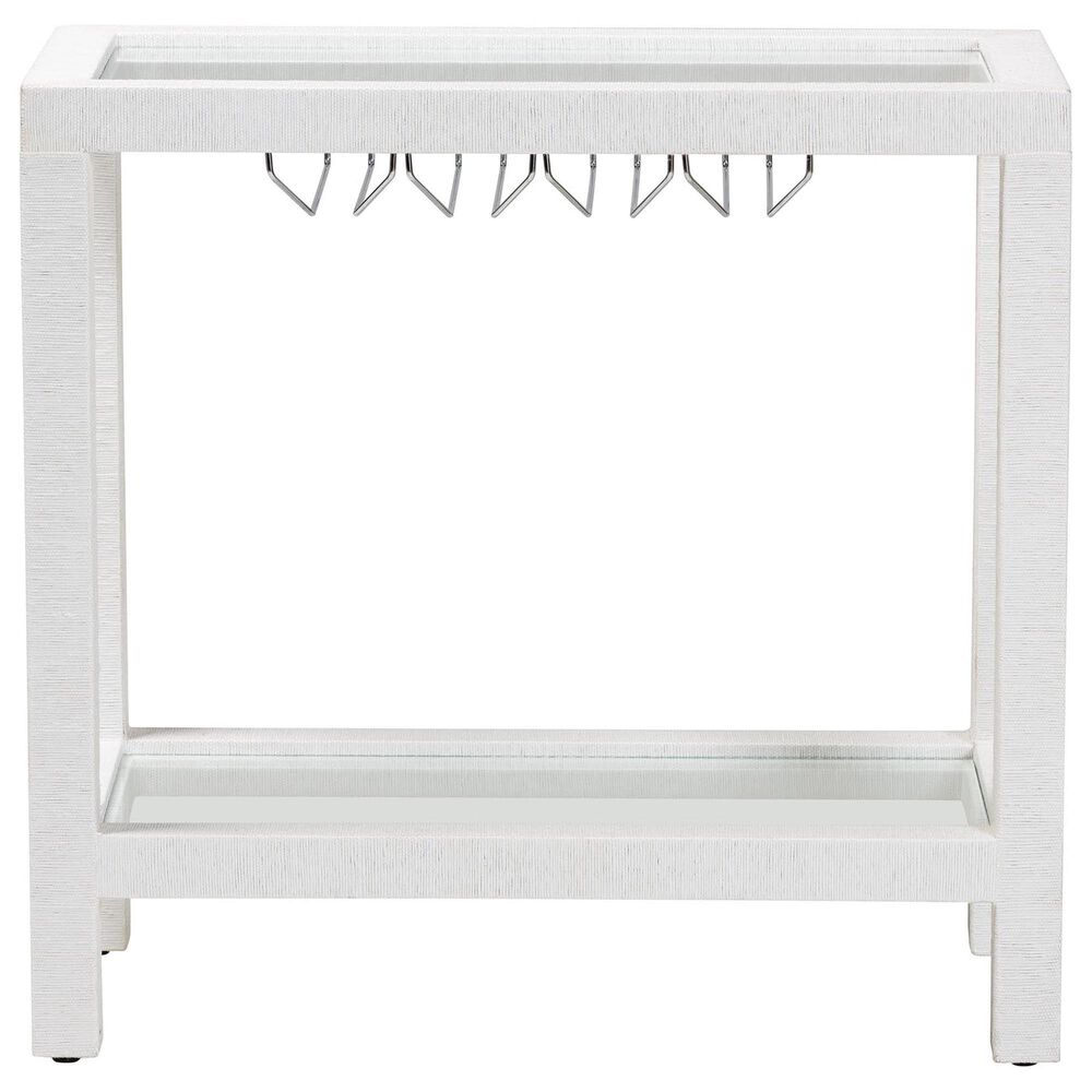 Baxton Studio Oaklynn Two-Tier Bar Table with Glass Shelves and Stemware Rack in White, , large