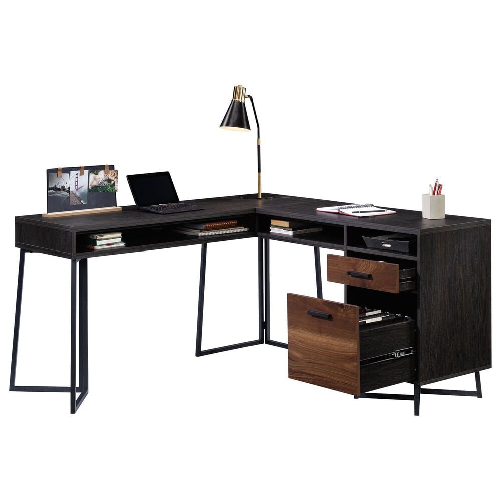 Hearth and Haven 2-Drawer L-Shaped Desk in Dark Walnut, , large