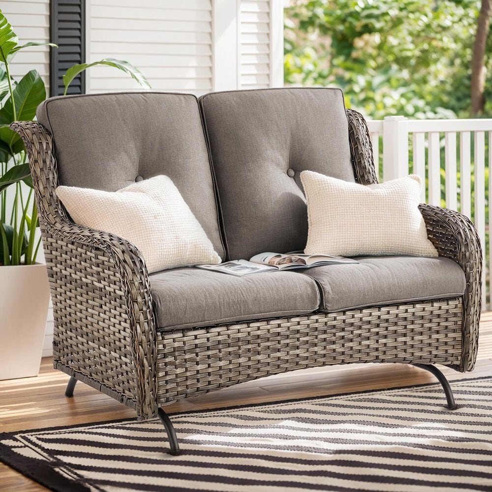 Sunwell Garden Outdoor Glider Loveseat in Gray, , large