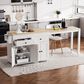 HOMLUX 75" Kitchen Island with Extendable Dining Table in White, , large