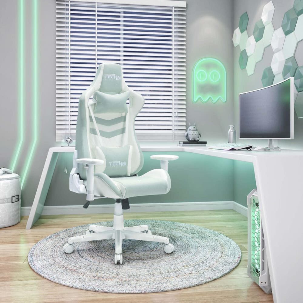 Techni Sport Pastel Gaming Chair in Green and White, , large