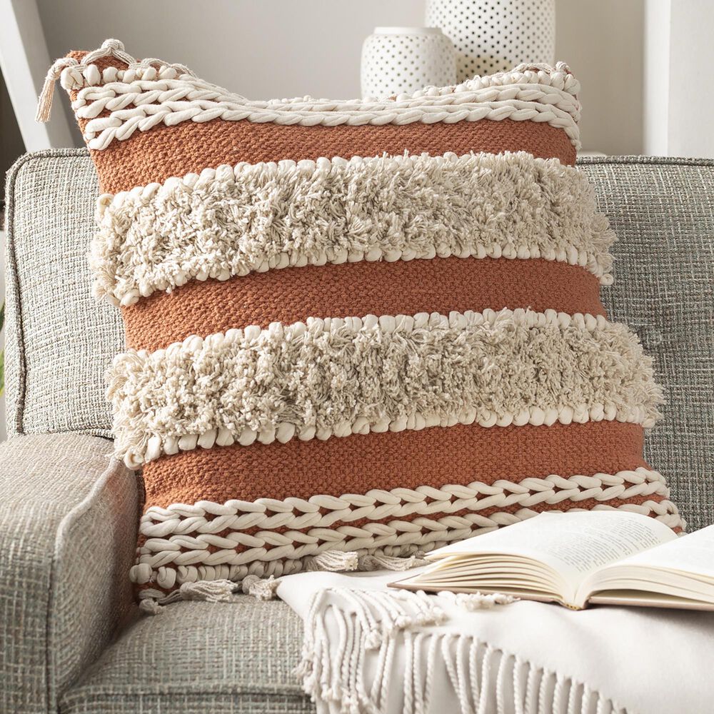 Surya Helena 18" Toss Pillow in Burnt Orange/Ivory/Khaki, , large