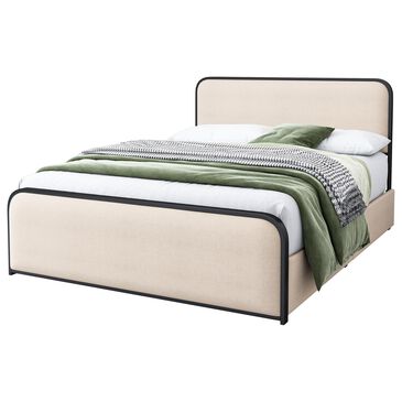 Hearth and Haven King Storage Bed Platform with Upholstered Headboard in Beige, , large