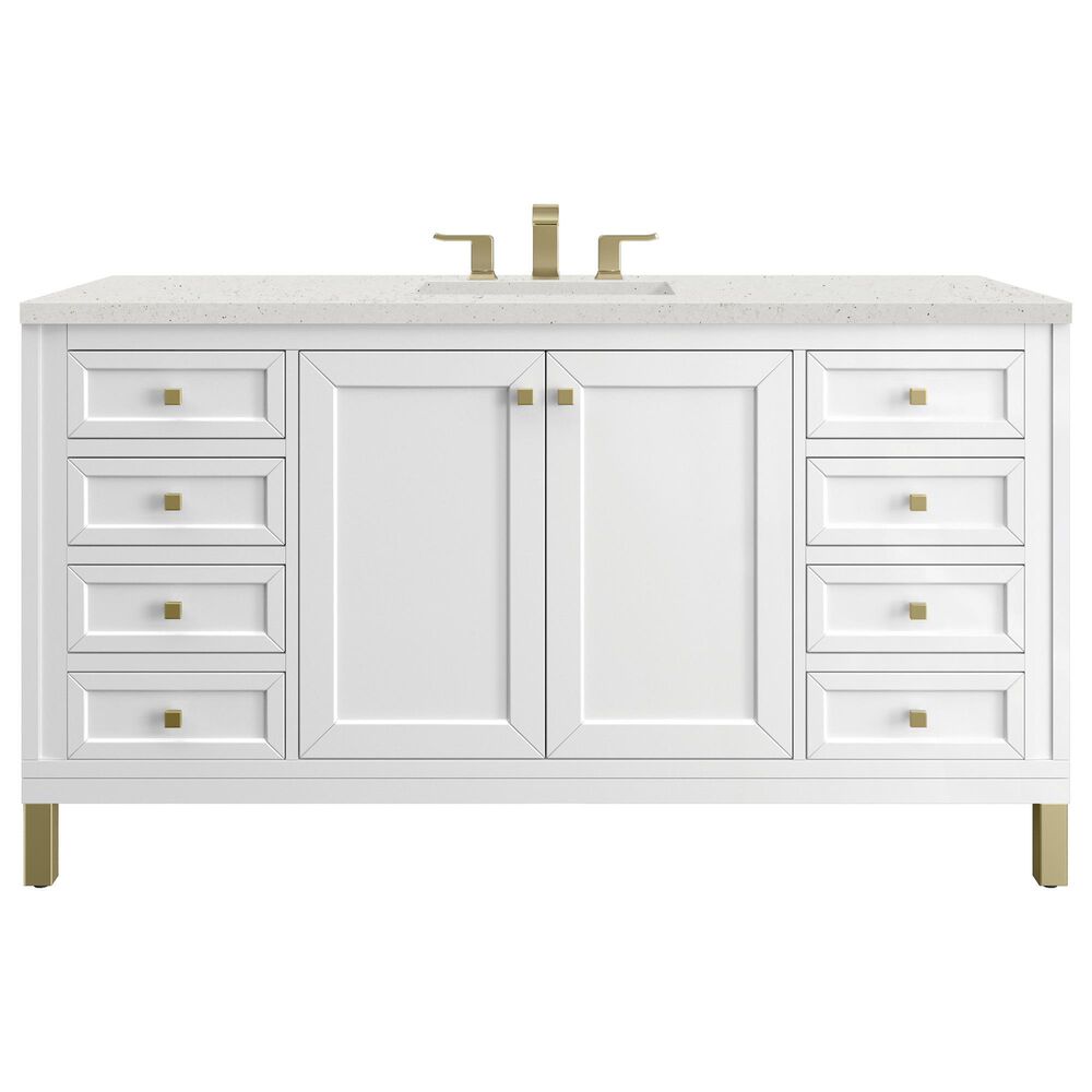 James Martin Vanities Chicago 60&quot; Single Bathroom Vanity in Glossy White with 3 cm Lime Delight Quartz Top and Rectangular Sink, , large