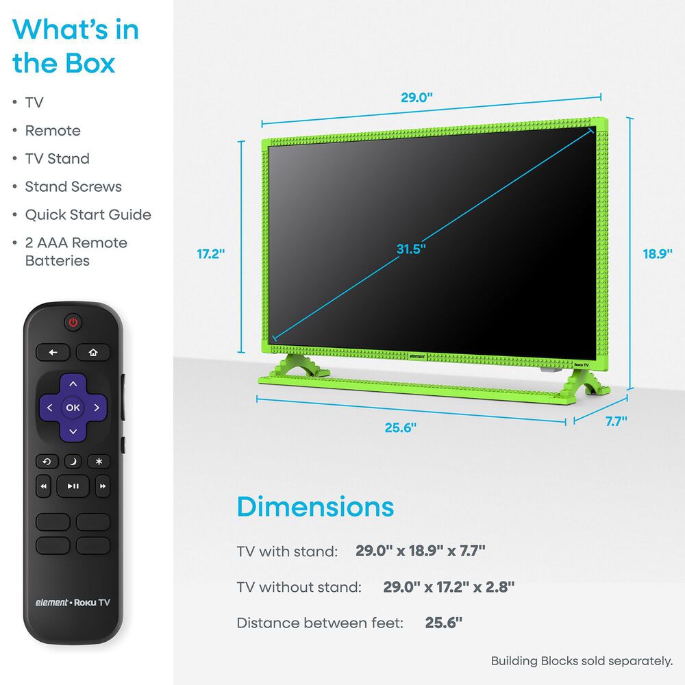 Element 32" Class 1080P FHD Building Block in Green - Smart Roku TV, , large