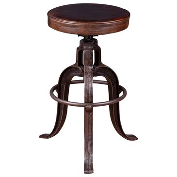 Home Trends & Design Wellington 13" Adjustable Stool with Tobacco Top-Grain Leather in Antique Bronze, , large