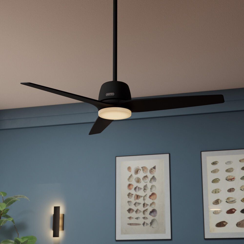 Hunter 52&quot; Malden Matte Black Ceiling Fan with LED Light Kit and Handheld Remote, , large