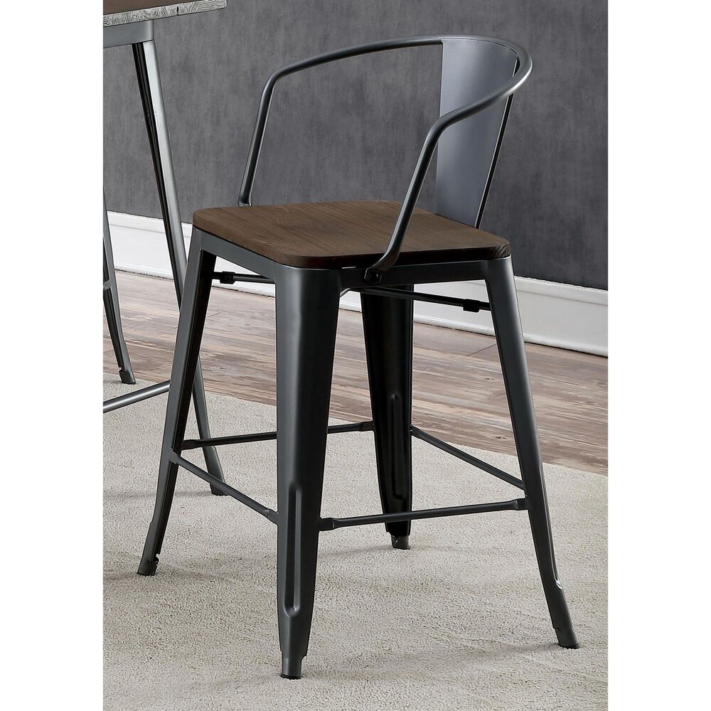 Furniture of America Patterson Counter Height Chair in Dark Bronze and Dark Oak &#40;Set of 2&#41;, , large