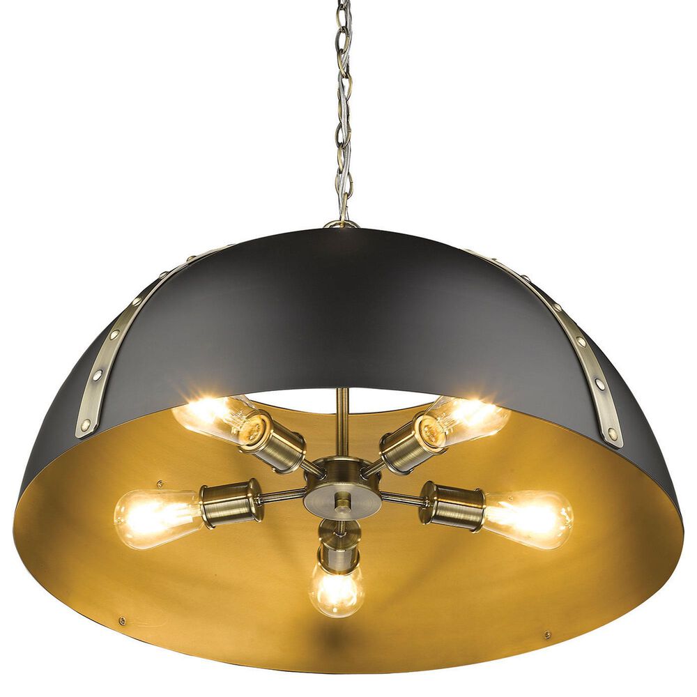 Golden Lighting Aldrich 5-Light Pendant with Matte Black Shade in Aged Brass, , large