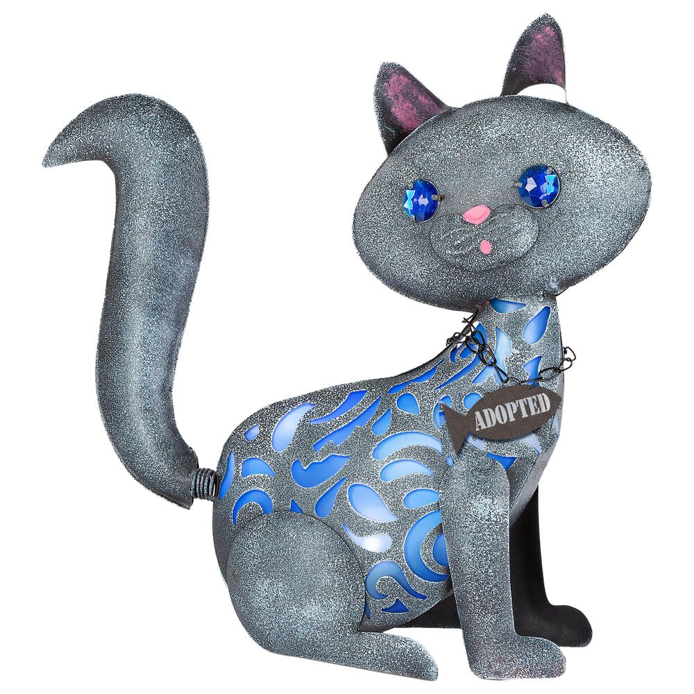 The Gerson Company 14.57" Solar Rescue Cat in Silver and Blue, , large