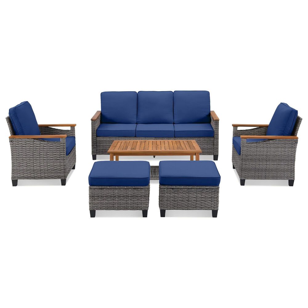 Sunwell Garden 6-Piece Patio Chat Set with Two Ottoman in Navy, , large