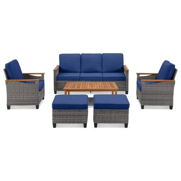 Sunwell Garden 6-Piece Patio Chat Set with Two Ottoman in Navy, , large