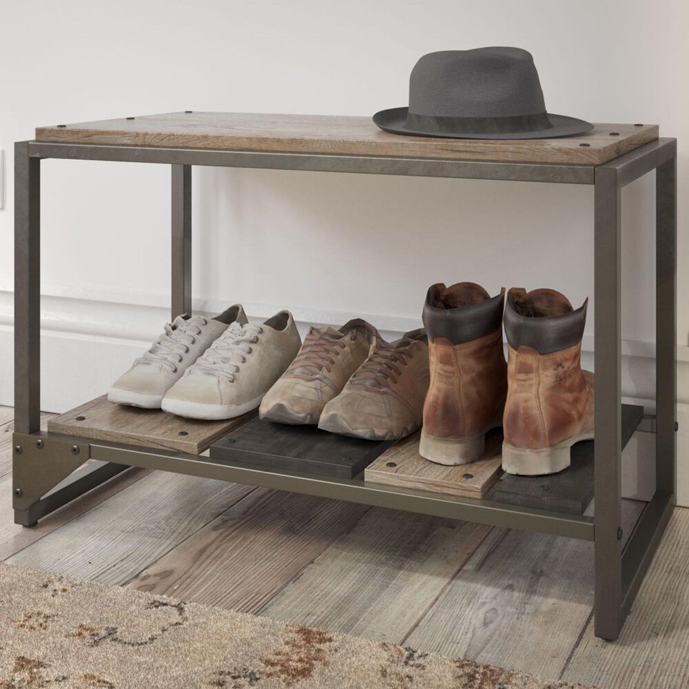 Bush Refinery Shoe Storage Bench in Rustic Gray, , large