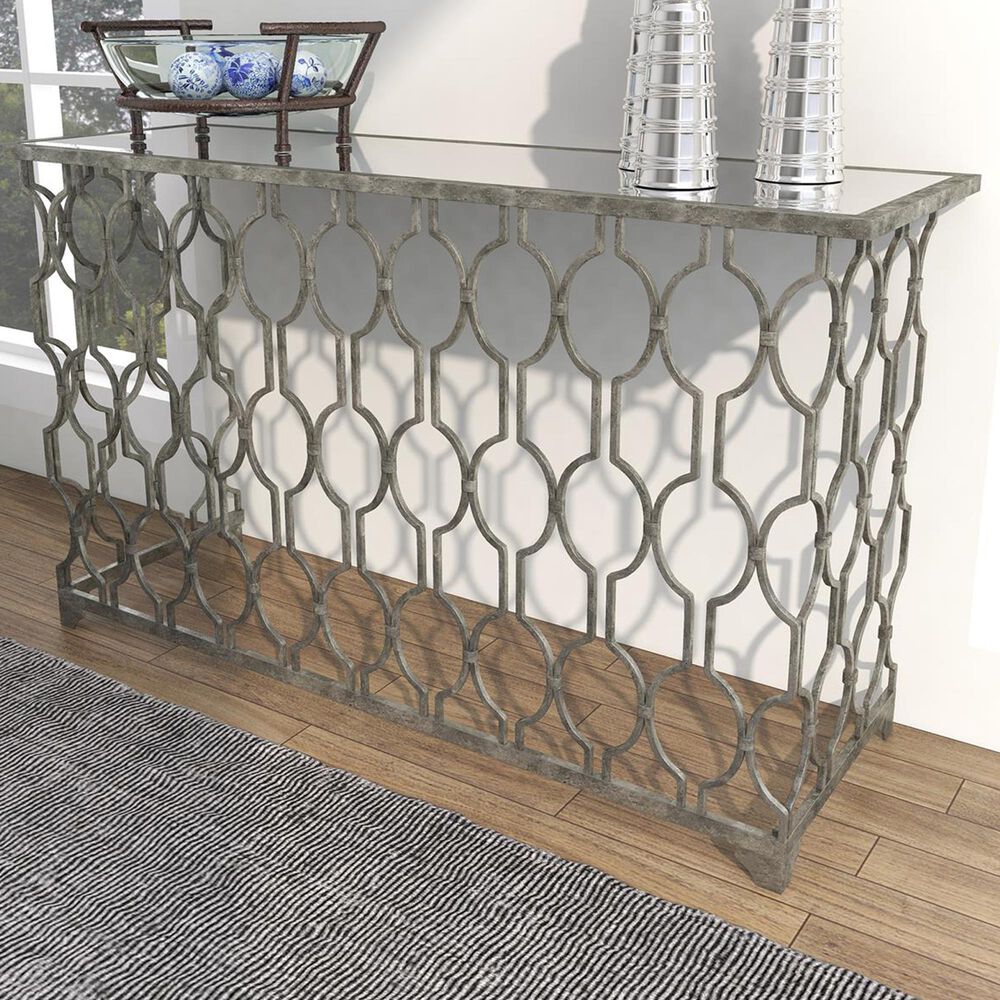 Maple and Jade Console Table with Mirrored Glass Top in Silver, , large