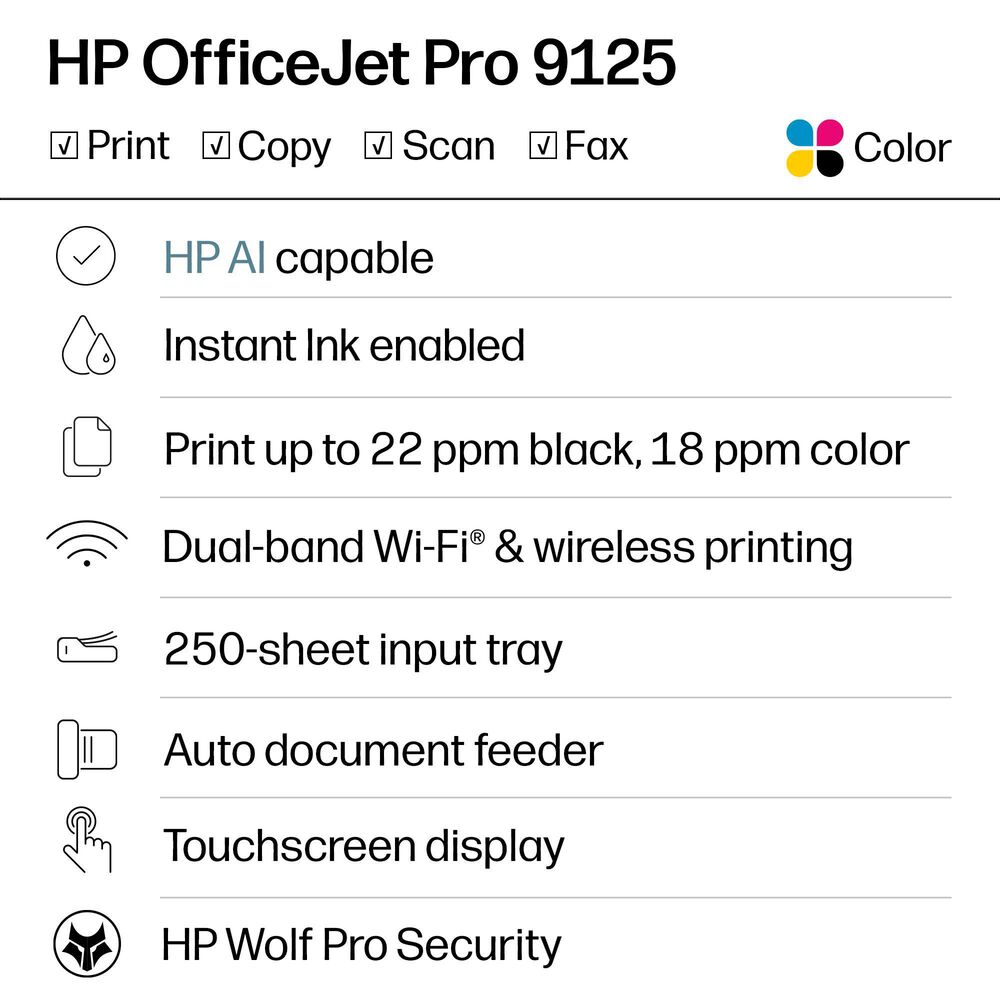 HP OfficeJet Pro 9125 All-in-One Printer in White and Charcoal, , large