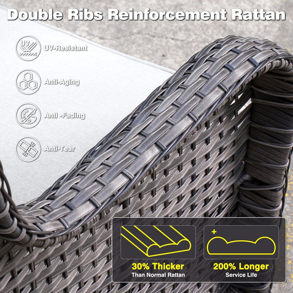 HOMLUX 5-Piece Patio Furniture Set with Chairs and Ottomans, High Back Outdoor Sofa Set, Grey Rattan in Gray, , large