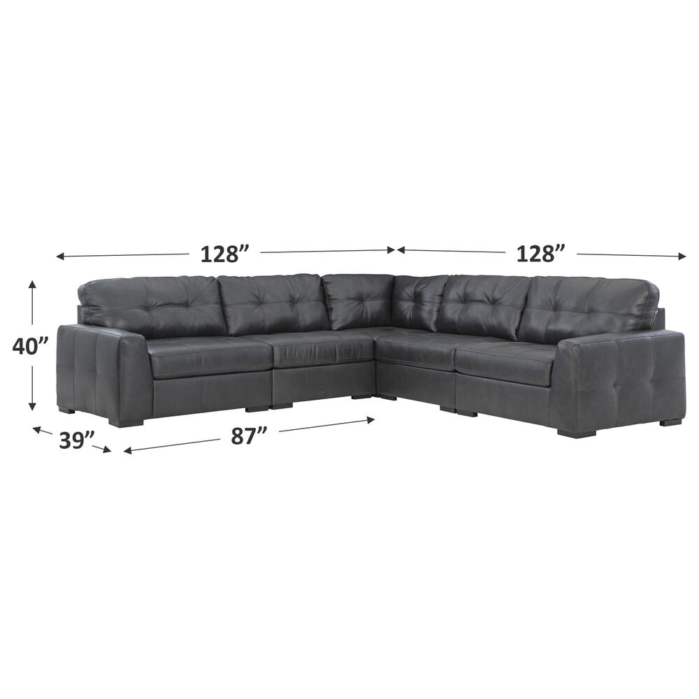 Ashley Brindley Pier 5-Piece Stationary Symmetrical Leather Sectional in Fog, , large