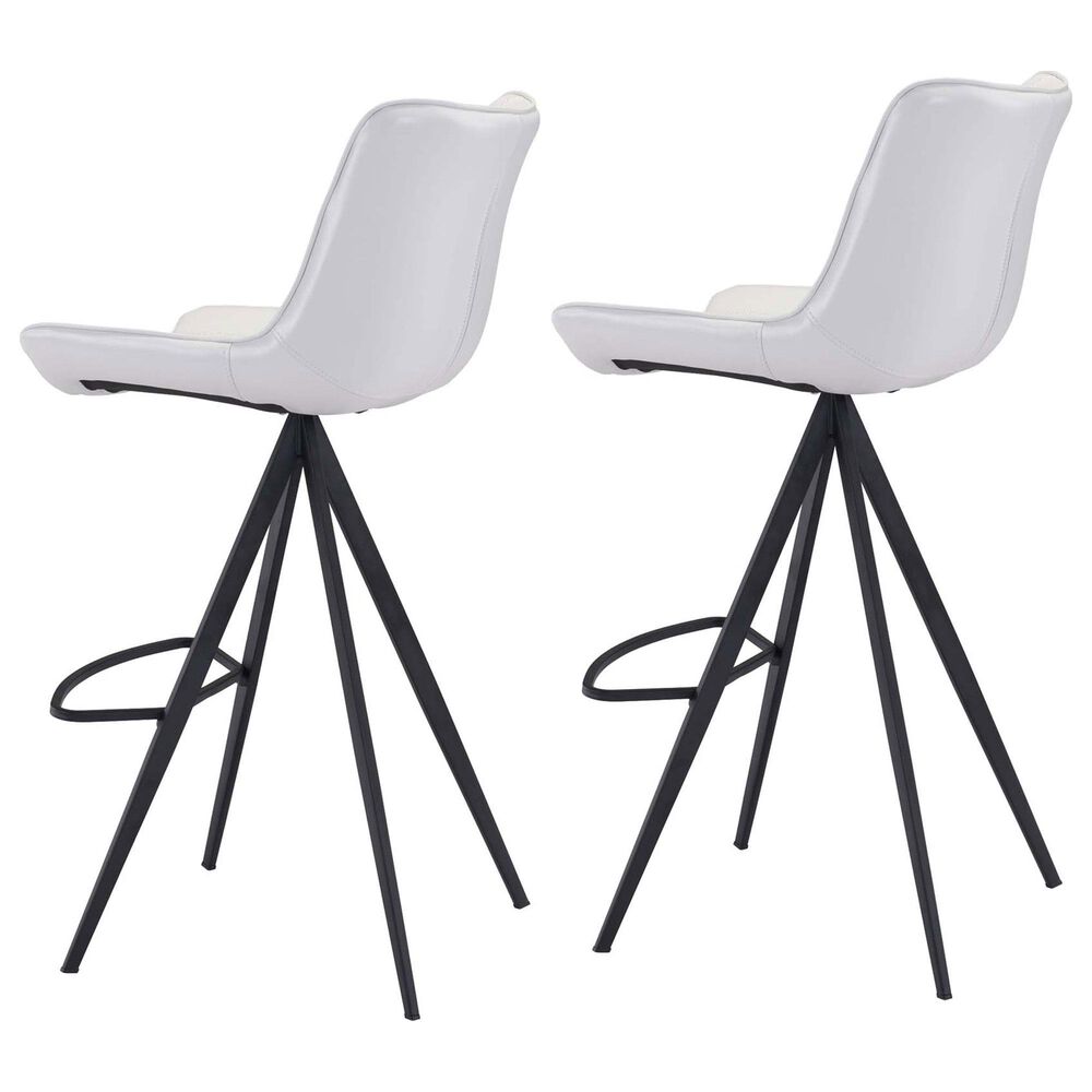 Zuo Modern Aki Bar Stool in White and Black &#40;Set of 2&#41;, , large