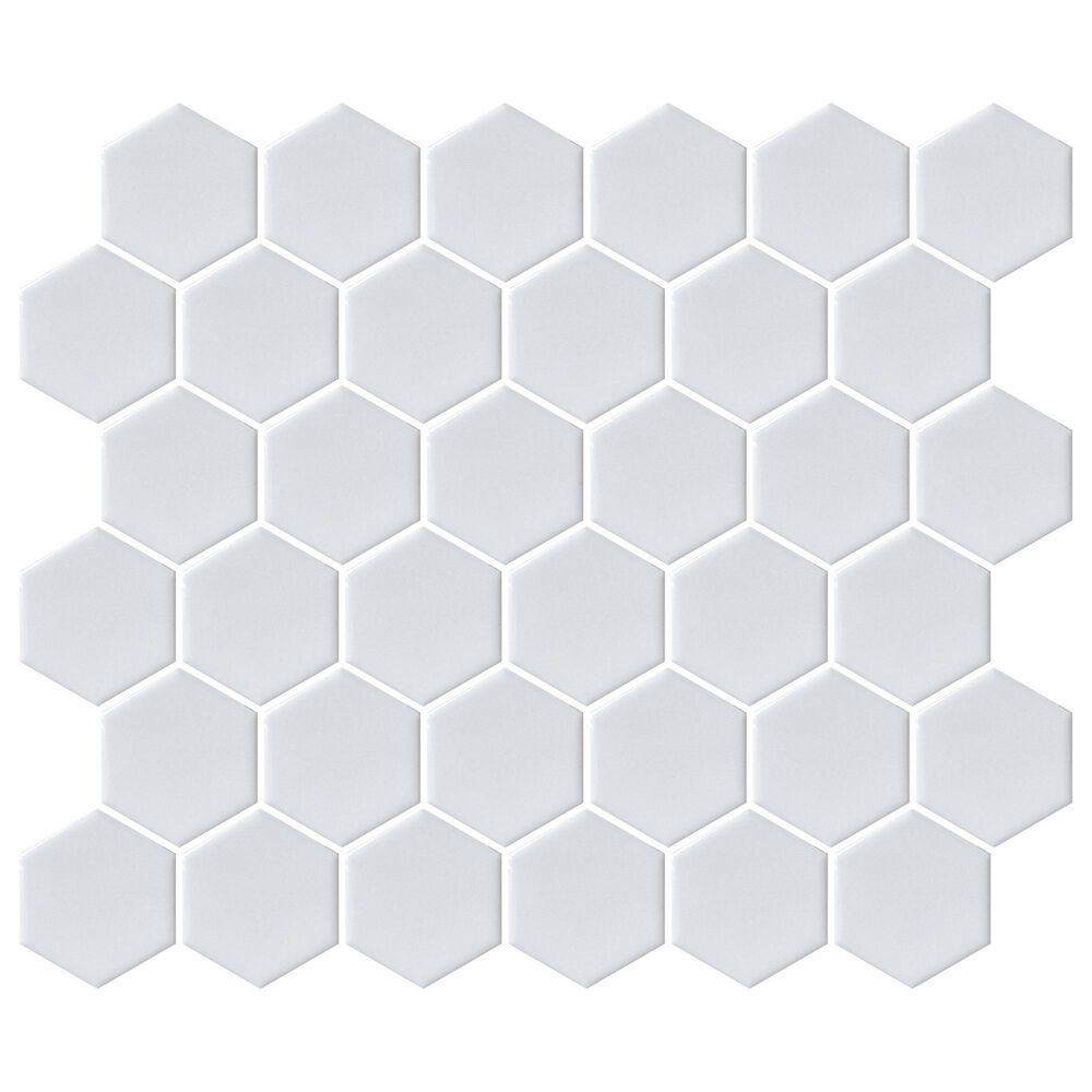 Emser Savvy White 2" Hexagon on 11" x 12" Glazed Porcelain Mosaic Sheet, , large