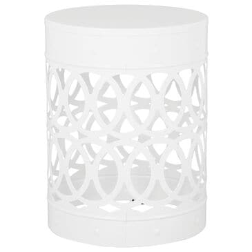 Hearth and Haven Large Cylindrical-Shaped Iron Patio End Table in White, , large