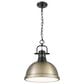 Golden Lighting Duncan 1-Light Pendant with Chain and Aged Brass Shade in Matte Black, , large