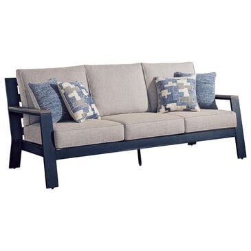 Ashley East Beach Stationary Sofa with Beige Cushions in Navy Blue and Driftwood, , large